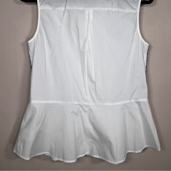 NEW PIXLEY MEDIUM BUTTON FRONT TOP WHITE BLUE LACE SLEEVELESS COTTON PEPLUM - Picture 5 of 11